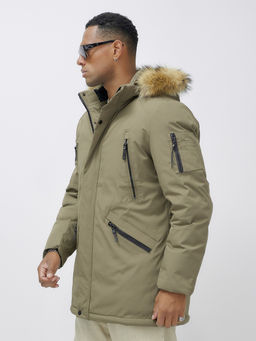 Парка мужская зимняя удлиненная с мехом бежевого цвета 606_1B - Wonderrman фото 9