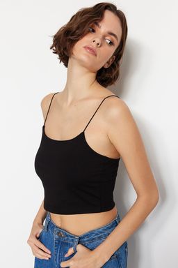 Siyah-Beyaz 2li Paket Pamuklu Spagetti Ask?l? Crop Esnek Orme Atlet TWOSS21AL0196