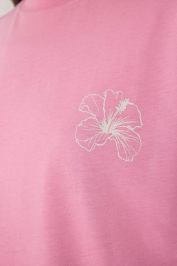 TRENDYOLMILLA Ac?k Mavi %100 Pamuk Oversize/Genis Kal?p On Arka Bask?l? Orme T-Shirt TWOSS25TS00059 фото 3