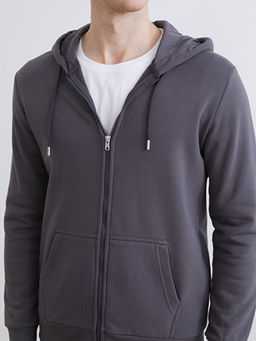 Kap??onlu Uzun Kollu Erkek Fermuarl? Sweatshirt