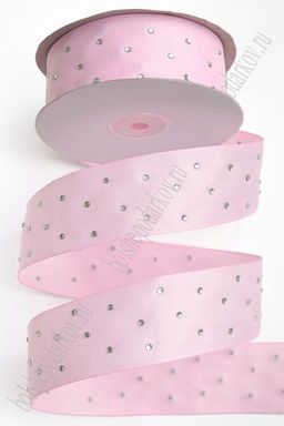Лента репсовая со стразами 4 см*20 ярд (SF-6072) розовый №04