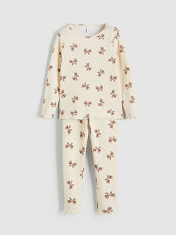 Bisiklet Yaka Fiyonk Bask?l? K?z Bebek Ti??rt ve Tayt