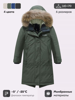 Парка зимняя подростковая для девочки с капюшоном и мехом темно-зеленого цвета 9536TZ - Valianly фото 3