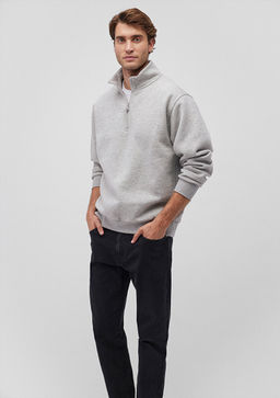 Yar? Fermuarl? Gri Basic Sweatshirt - Mavi фото 2