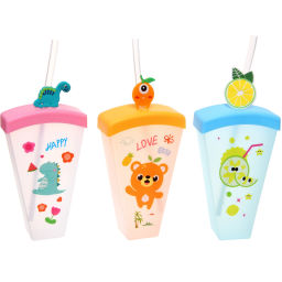 Цена за 2 шт. Стакан пластиковый 600мл "Свежесть лета" с трубочкой, цвета микс