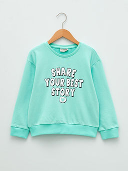 Bisiklet Yaka Bask?l? Uzun Kollu K?z ?ocuk Sweatshirt