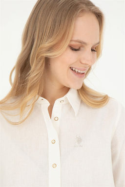 Женская рубашка с длинным рукавом цвета экрю - U.s. polo assn фото 2