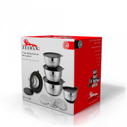 Миска из нержавеющей стали Zeidan набор 5шт: 1,2л - д16см, 1,5л - д16см, 2,5л - д20см, 3л - д22см, 4,2л - д24см, пластмассовая крышка, терка-крышка 3шт: мелкая, крупная, шинковка, нескользящее силиконовое дно, подарочная упаковка (Китай) - Домашняя мода фото 2