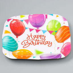 Цена за 10 шт. Тарелка одноразовая бумажная квадратная Happy Birthday, шары, 16,5 х 16,5 см