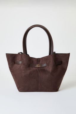 Koyu Kahverengi Yumusak Suet Tutma Sapl? Ve Capraz Ask?l? Tote Kad?n Omuz Canta TAKAW25OC00013