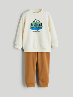 Bask?l? Erkek ?ocuk Sweatshirt ve E?ofman Alt 2li