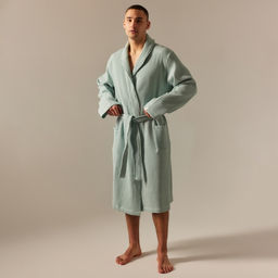 Халат вафельный мужской SL HOME: Basic «Аззура», размер M, хлопок 100%, мятный