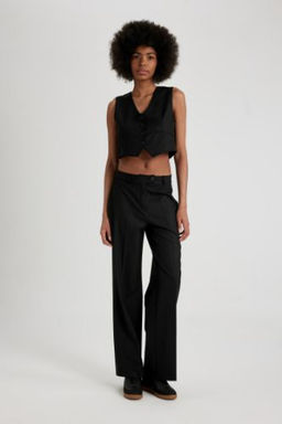 Klasik Pantolon Basic Duz Wide Leg Genis Bol Paca Yuksek Bel Standart Boy