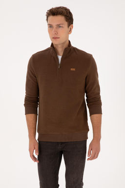 Erkek Regular Fit Yar_m Fermuarl_ Kahverengi Basic Sweatshirt - U.s. polo assn фото 3