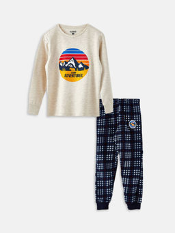 Bisiklet Yaka Bask?l? Uzun Kollu Erkek ?ocuk Pijama Tak?m?