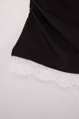 Siyah Slogan Fitted Dik Yaka Standart Kol K_sa Crop Yumu_ak _rme T-Shirt TWOSS26TS00355 - Trendyolmilla фото 4