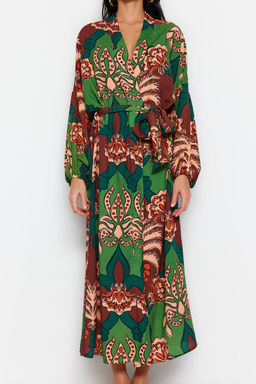 Tropikal Desenli Kusakl? Maxi Dokuma %100 Pamuklu Plaj Kimono&Kaftan TBESS23KM00057 - Trendyolmilla фото 4
