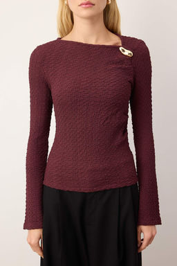 Murdum Fitted/Vucuda Oturan Aksesuar Detayl? Dokulu Uzun Kollu Esnek Orme Bluz TWOAW26BZ00134