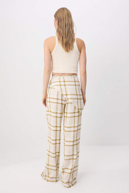 Bej Keten Kar___ml_ Ekoseli Beli _all_ Pantolon TWOSS26PL00241 - Trendyolmilla фото 4