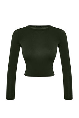 Trendyolmilla Bordo Dik Yaka Fitted/Vucuda Oturan Uzun Kol Buzgulu Esnek Orme Bluz TWOAW23EL01391  фото 7