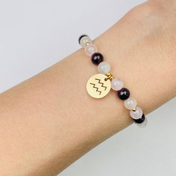 Браслет для Водолея из Лунного камня, Граната и Розового кварца