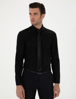 Черная классическая хлопковая рубашка приталенного кроя - Cacharel фото 3