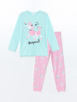 Bisiklet Yaka Bask?l? Uzun Kollu K?z ?ocuk Pijama Tak?m?