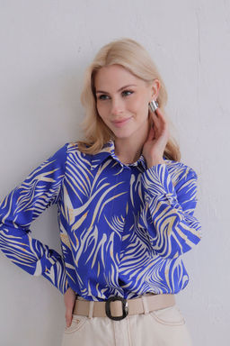 11525 Рубашка с супатной застёжкой синяя с принтом