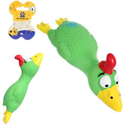 Цена за 2 шт. Игрушка резиновая для собак с пищалкой "МОЙ БРО", Петушок, цвет зеленый, 16*5*6см (лейбл)
