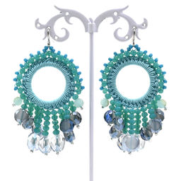 Серьги ручной работы с цирконами в оплетении цв.аквамарин