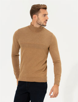 Camel Melanj Slim Fit Bal_k__ Yaka Triko Kazak