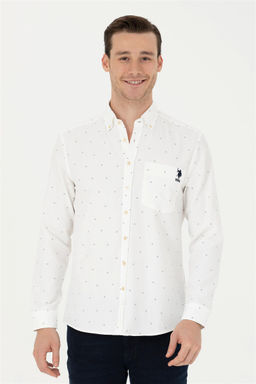 Мужская рубашка с длинным рукавом цвета экрю - U.s. polo assn фото 10