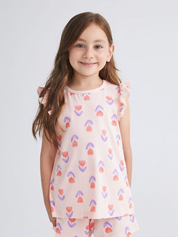 ?i?ekli K?z ?ocuk ?ortlu Pijama Tak?m