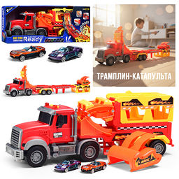 Машина "Трюковой Трак" (2 машины в наборе, цвет синий, на батарейках) в коробке