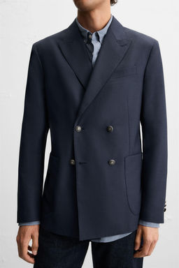 DOUBLE-BREASTED WOOL BLEND BLAZER - Zara фото 5