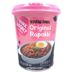Рисовые клецки с лапшой (рапокки) с соусом с оригинальным вкусом Pink Rocket (стакан), Корея, 140 г Акция
