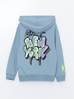 Kap??onlu Bask?l? Uzun Kollu Erkek ?ocuk Sweatshirt - Waikiki фото 2