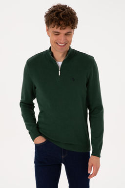 Erkek Slim Fit Yar_m Fermuarl_ Koyu Ye_il Basic Kazak - U.s. polo assn фото 3