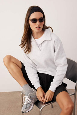 Gri Melanj Patl? Regular/Normal Kal?p Kal?n Ici Polarl? Orme Sweatshirt TWOAW26SW00208