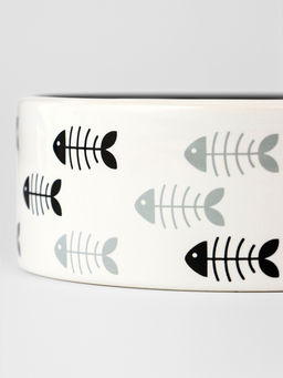 Миска керамическая «Рыбные косточки» 300 мл 12.5×4.5 см, серая/белая