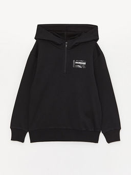 Bask?l? Uzun Kollu Erkek ?ocuk Hoodie ve E?ofman Alt? - Waikiki фото 2