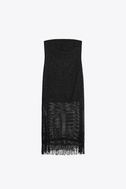 FRINGED STRAPLESS MIDI DRESS - Zara фото 7