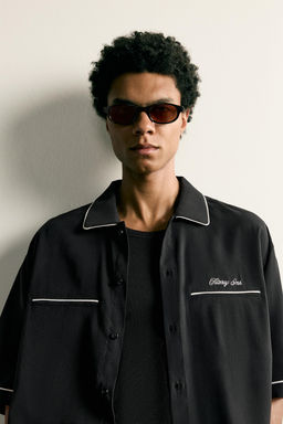 CAMISA RELAXED FIT BORDADO CONTRASTE / Negro - Zara фото 5