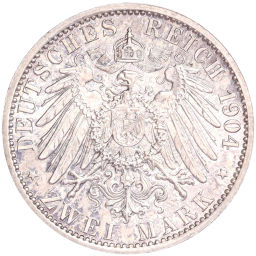 Монета 2 марки 1904 года Германия (Гессен) 400 лет со дня рождения Филиппа I Великодушного