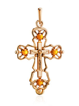 Ажурный позолоченный крест с коньячным янтарём
