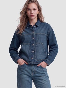 G?mlek Yaka Oversize Kad?n Jean Ceket