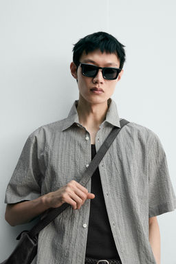 CAMISA REGULAR FIT ESTRUCTURA CUADROS / Blanco / Negro - Zara фото 7