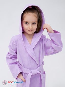 Детский вафельный халат с капюшоном сиреневый В-07 (18)
