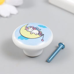 Ручка для шкатулки керамика, металл «Единорожка спит на месяце», 3.8×3.8 см