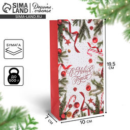 Цена за 10 шт. Пакет подарочный без ручек «С Новым годом!», 10×19×7 см